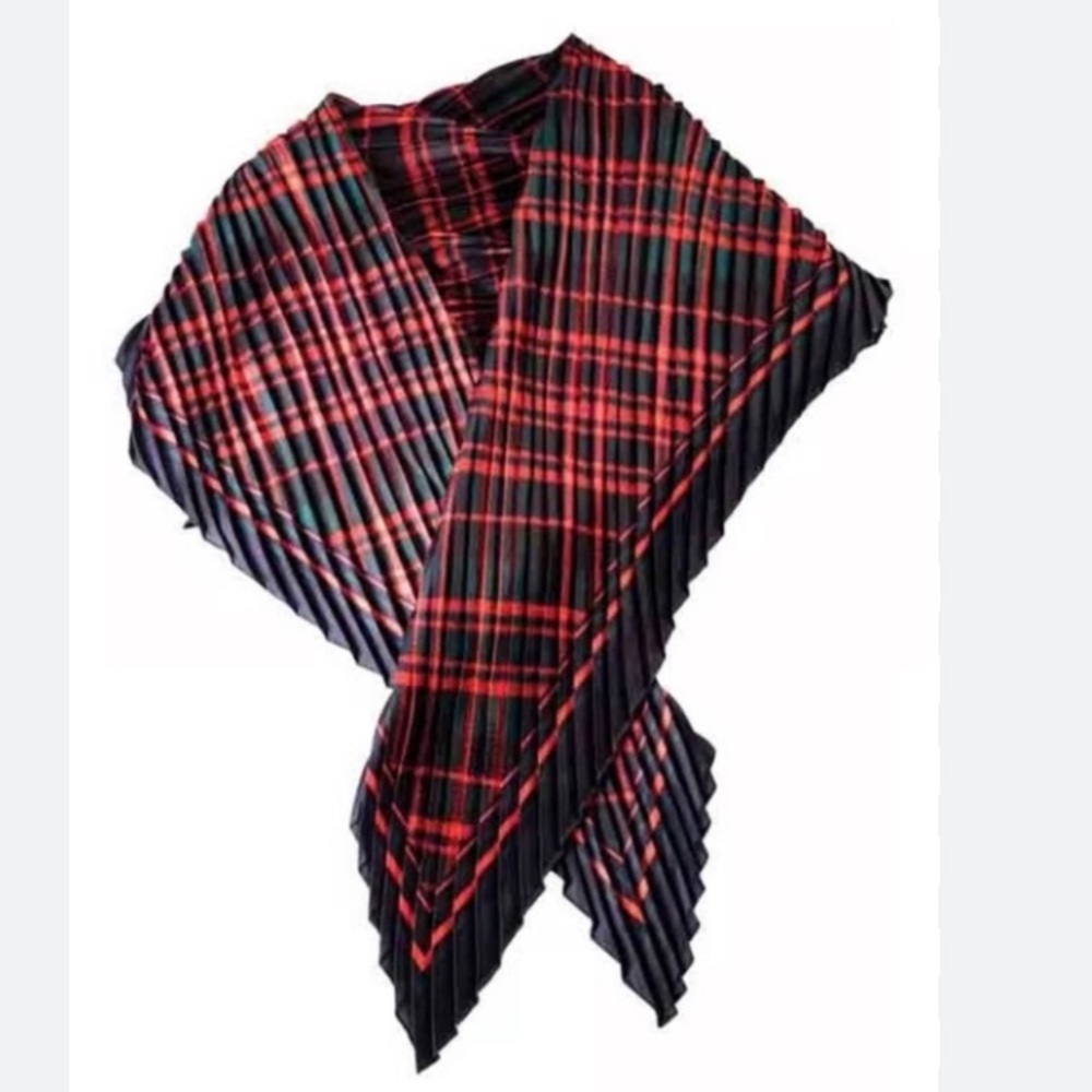 NWT Scottish Lassie Pleated Red Tartan Scarf Shawl Victorian Trading  56x46 in